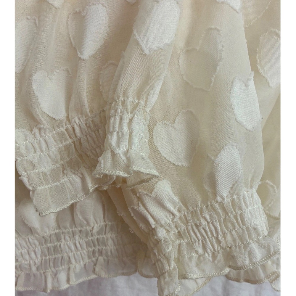 Heart Sheer Blouse Women XL Cream Romantic Twee Top Feminine Balloon Sleeve - Picture 9 of 9